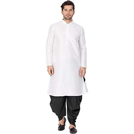 Royal Kurta Men s Silk Blend Straight Kurta Salwar Set (38 WHITE-BLACK)