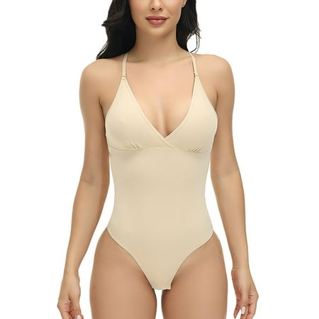 Bodysuit Thong Shapewear Backless Body Shaper Deep V Neck Shaper