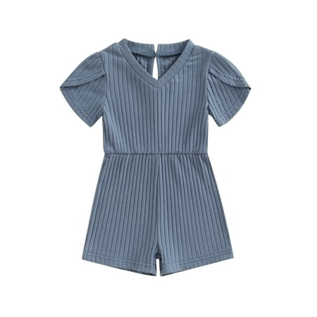 Qtinghua Toddler Baby Girls Summer Clothes Solid Ribbed Knitted V-neck Romper Short Sleeve Elastic Waist Jumpsuit Playsuit Blue 12-18 Months
Qtinghua Toddler Baby Girls Summer Clothes Solid Ribbed Knitted V-neck Romper Short Sleeve Elastic Waist Jumpsuit Playsuit Blue 12-18 Months