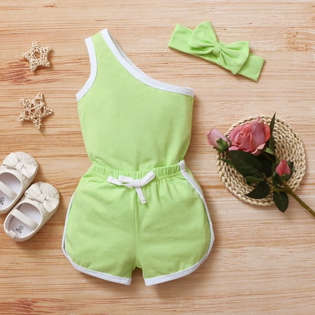 One opening Kids Girl Romper Summer Shorts Suit Sleeveless Slant Shoulder Casual Headband Lace Up Pants 3 Pieces
One opening Kids Girl Romper Summer Shorts Suit Sleeveless Slant Shoulder Casual Headband Lace Up Pants 3 Pieces