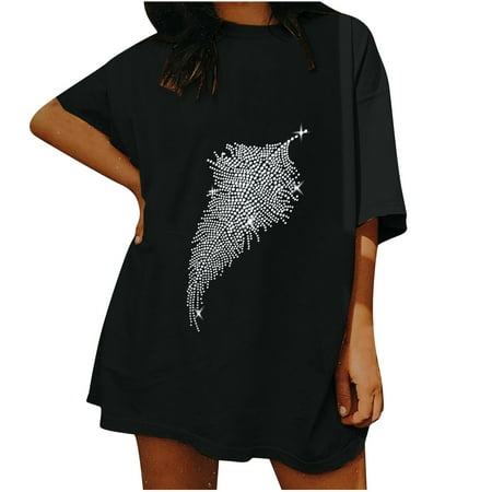 Womens Blouses And Tops Dressy Short Sleeve Fashion Woman Ladies Dropped Shoulder Sleeves Loose Short Sleeve Top Pullover Tops T-Shirt Black XXL
Womens Blouses And Tops Dressy Short Sleeve Fashion Woman Ladies Dropped Shoulder Sleeves Loose Short Sleeve Top Pullover Tops T-Shirt Black XXL