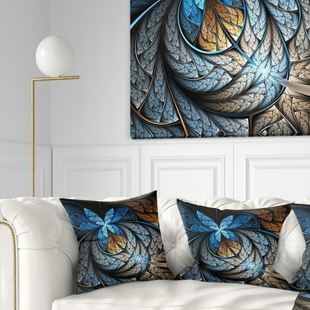 design art designart 'blue brown fractal flower pattern' floral throw pillow