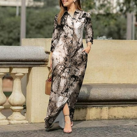 ADXFWORU Ladies Lapel V Neck Long Sleeve Robe Long Prints Dress Buttons Shirt Long Dress Brown M
ADXFWORU Ladies Lapel V Neck Long Sleeve Robe Long Prints Dress Buttons Shirt Long Dress Brown M