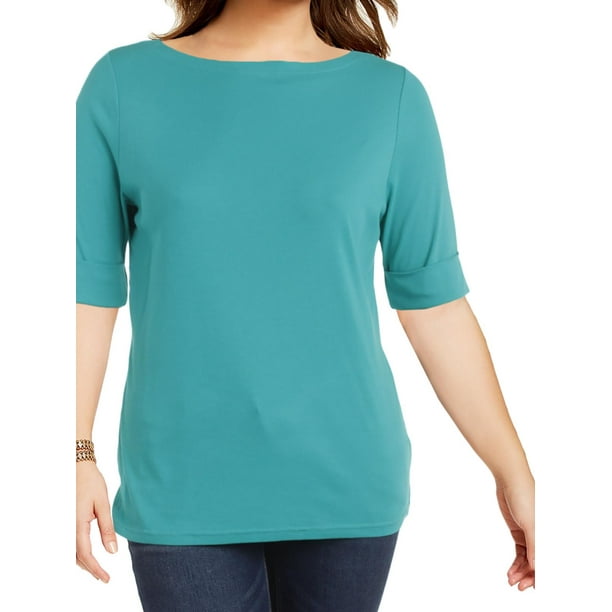 Lauren Ralph Lauren Womens Plus Slim Fit Bateau Neck Casual Top