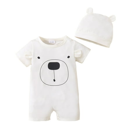 KIMI BEAR Newborn Baby Boys Outfits 6 Months Newborn Boy Spring Summer Outfits 9 Months Newborn Boy Bear Looking Short Sleeve Onesie Jumpsuit + Hat 2PCS Set White
KIMI BEAR Newborn Baby Boys Outfits 6 Months Newborn Boy Spring Summer Outfits 9 Months Newborn Boy Bear Looking Short Sleeve Onesie Jumpsuit + Hat 2PCS Set White