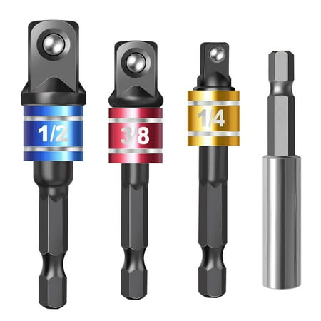 4 Pieces Impact Driver Socket Adapter Set with Magnetic Extension Bit Holder for 1/4 Inch Hex to Square Socket Turn Drill Into Nut Driver
4 Pieces Impact Driver Socket Adapter Set with Magnetic Extension Bit Holder for 1/4 Inch Hex to Square Socket Turn Drill Into Nut Driver
