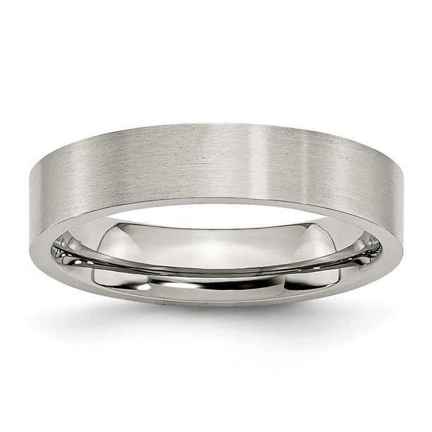 Stainless Steel Flat 5mm Brushed Band Ring - Ring Size: 6 to 13
