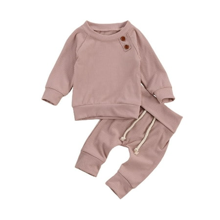 

Bagilaanoe 2pcs Newborn Baby Girl Boy Long Pants Set Long Sleeve Ribbed Knit Tops + Trousers 3M 6M 12M 18M 24M Infant Casual Outfits