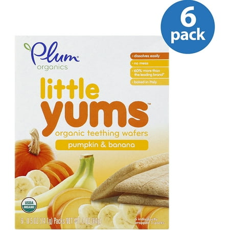 Plum Organics Little Yums Pumpkin & Banana Organic Teething Wafers, 0.5 oz, 6 count, (Pack of 6)