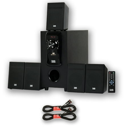 Acoustic Audio AA5150 Home Theater 5.1 Speaker System with FM Tuner and 2 Extension Cables