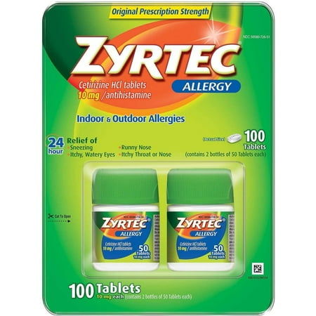 Zyrtec Cetrizine HCl/Antihistamine - 10mg/100 CYQUIO