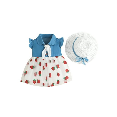 Arvbitana Baby Girl Summer Outfits Fly Sleeve Button Down Denim Top Patchwork Tulle A-line Dress + Sun Hat Princess Clothes for Vacation Party 2Pcs 0-3T
Arvbitana Baby Girl Summer Outfits Fly Sleeve Button Down Denim Top Patchwork Tulle A-line Dress + Sun Hat Princess Clothes for Vacation Party 2Pcs 0-3T