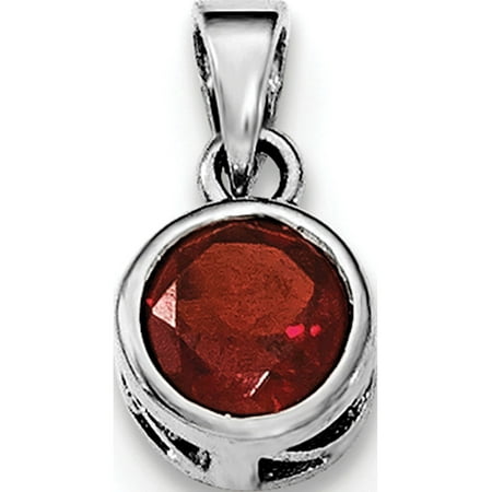 Leslies Fine Jewelry Designer 925 Sterling Silver Rhodium-plated Polished Garnet Round Pendant Gift