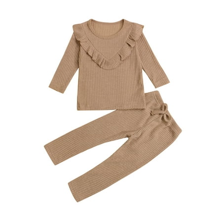Sunisery Toddler Baby Girls Autumn Casual Outfits Solid Ribbed Ruffle Long Sleeve Tops Pants Clothes Sets Khaki 2-3 Years
Sunisery Toddler Baby Girls Autumn Casual Outfits Solid Ribbed Ruffle Long Sleeve Tops Pants Clothes Sets Khaki 2-3 Years