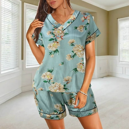 YSEINBH Women s Pajama Suit Summer 2 Piece Base Home Clothes Suspenders Shorts Suit Comfy Pajamas