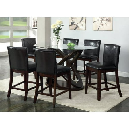 Furniture of America Ollivander 7-Piece Counter Height Glass Top Dining Table Set - Dark Walnut