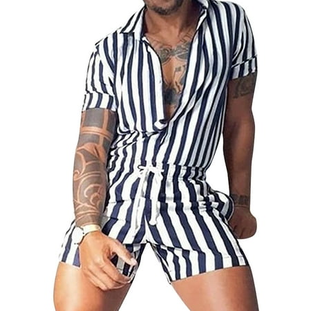 Men s Summer Romper Stripe Print Short-Sleeved Single-Breasted Jumpsuit Drawstring One Piece Short Pants Overalls
Men s Summer Romper Stripe Print Short-Sleeved Single-Breasted Jumpsuit Drawstring One Piece Short Pants Overalls