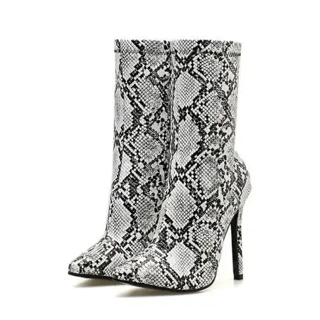 Qikogu New Women 11.5cm High Heels Boots Fetish Pointed Toe Boots Serpentine