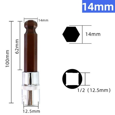 100mm H4-H17 Ball Head 12.7mm Drive Hexagon Wrench Socket Screwdriver Bit
100mm H4-H17 Ball Head 12.7mm Drive Hexagon Wrench Socket Screwdriver Bit