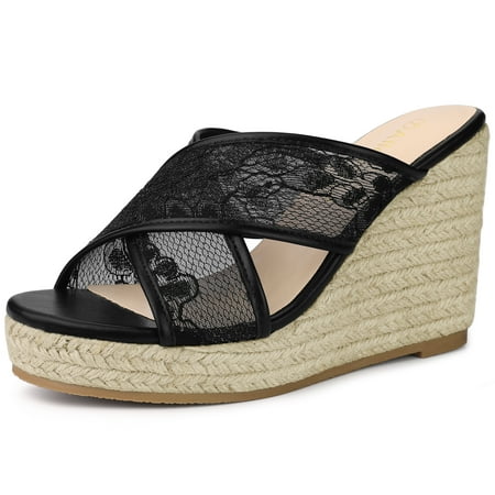 Unique Bargains Women s Lace Straps Espadrille Platform Slide Wedge Sandals