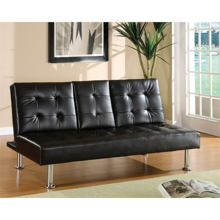 Furniture of America Eyan Leather Sleeper Sofa Bed in Black