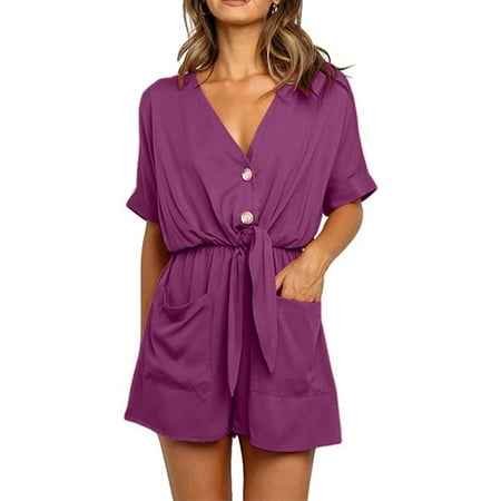 NECHOLOGY Maternity Jumpsuit Summer Women Short Jumpsuit Short Sleeve Jumpsuit Elastic Waist Daytime Jumpsuits for Women Purple XX-Large
