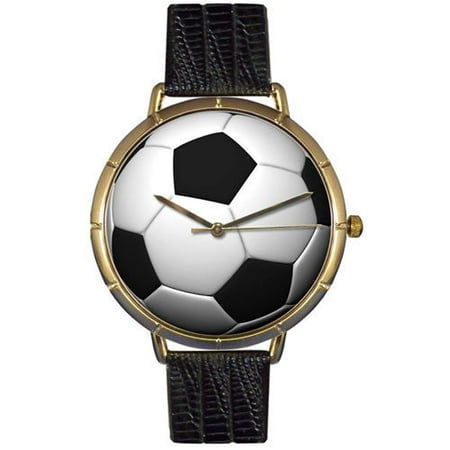 Whimsical Watches Unisex Soccer Lover Photo Watch with Black Leather