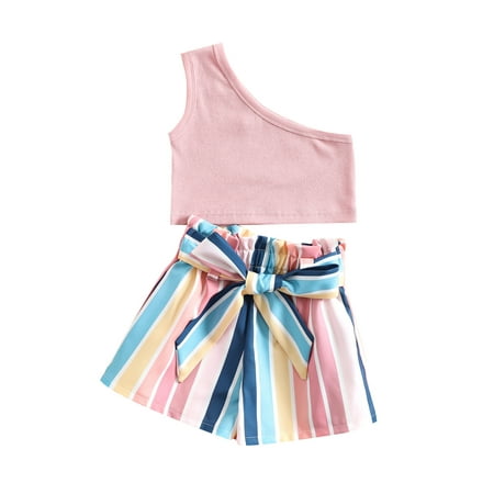 Sunisery 2Pcs Kids Little Girls Summer Outfits One-shoulder Ribbed Tank Tops + Belted Stripe Leaf Flower Print Shorts Multi-color Stripe 4-5 Years
Sunisery 2Pcs Kids Little Girls Summer Outfits One-shoulder Ribbed Tank Tops + Belted Stripe Leaf Flower Print Shorts Multi-color Stripe 4-5 Years
