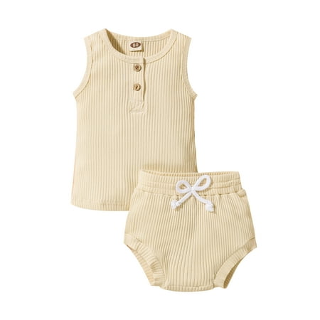 Calsunbaby Kids Toddler Boys 2Pcs Clothes Sets Solid Color Ribbed Tank Tops + Drawstring Elastic Waist Shorts Outfits Beige 12-18 Months
Calsunbaby Kids Toddler Boys 2Pcs Clothes Sets Solid Color Ribbed Tank Tops + Drawstring Elastic Waist Shorts Outfits Beige 12-18 Months