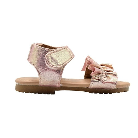 dELiAs Toddler Girls Fashion Sandals 8 M US Toddler Shimmery Flats with Ruffles Blush