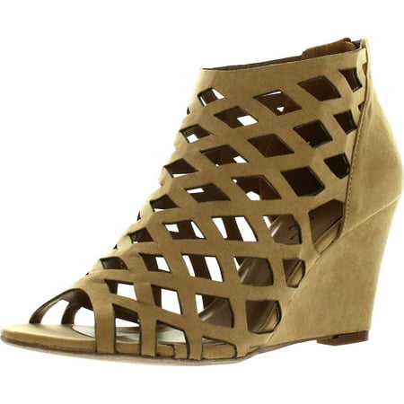 BONNIBEL TRINA-2 Womens Cut Out Back Zip Wedge Sandals Camel 9