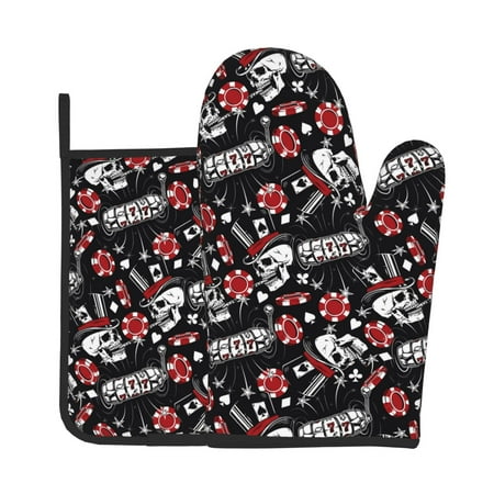 Lukts Vintage Skull Casino Print Kitchen Heat-Resistant Gloves and Spacers 2pcs Set Suitable for Baking and Cooking 
Lukts Vintage Skull Casino Print Kitchen Heat-Resistant Gloves and Spacers 2pcs Set Suitable for Baking and Cooking