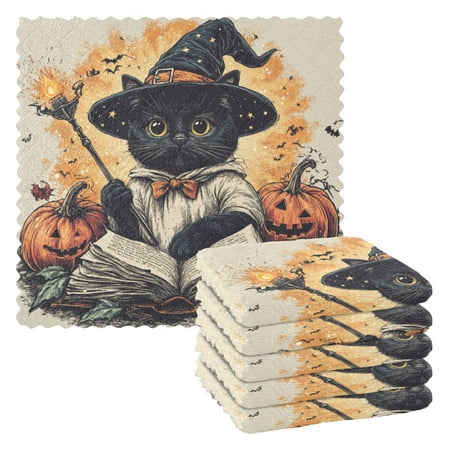 6 Pack Kitchen Dish Towels 11 Inch x 11 Inch Reusable Cleaning Cloths for Washing Dishes Dish Cloths for Drying Dishes Black Cat 
6 Pack Kitchen Dish Towels 11 Inch x 11 Inch Reusable Cleaning Cloths for Washing Dishes Dish Cloths for Drying Dishes Black Cat