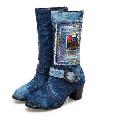 Boots Women s Denim Round Toe Thick Heel Shoes Western Knight Middle Tube Ankle Boots
Boots Women s Denim Round Toe Thick Heel Shoes Western Knight Middle Tube Ankle Boots