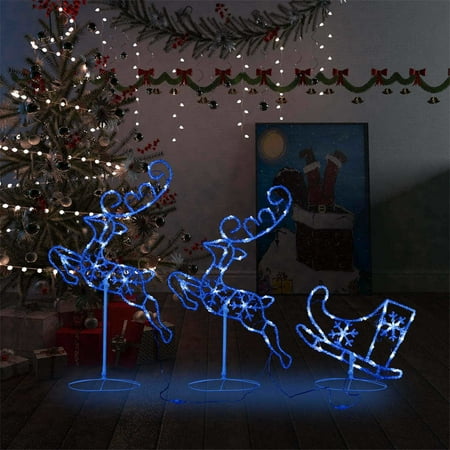 WONISOLI Acrylic Christmas Flying Reindeer&Sleigh 102.4 x8.3 x34.3 Blue
