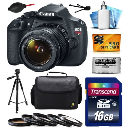 Canon EOS Rebel T5 EF-S 18-55mm IS II Digital SLR Kit with 16GB Memory + Large Case + Tripod + 5 Piece UV-CPL-FL-ND4-10x Filters + Dust Blower + Cleaning Kit + $50 Gift Card 9126B003 Canon EOS Rebel T5 EF-S 18-55mm IS II Digital SLR Kit with 16GB Memory + Large Case + Tripod + 5 Piece UV-CPL-FL-ND4-10x Filters + Dust Blower + Cleaning Kit + $50 Gift Card 9126B003