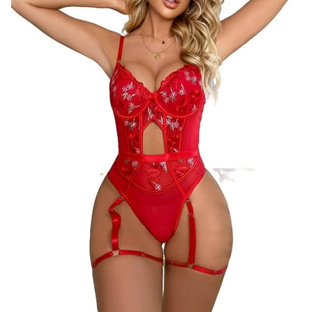 Women Floral Teddies Red Sexy Lingerie L