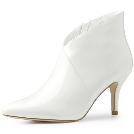 Unique Bargains Women s Point Toe Patent Leather Stiletto Heel Ankle Boot
