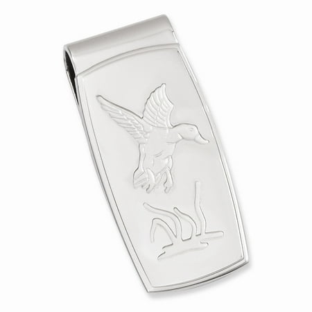 Rhodium-plated Flying Duck Hinged Engravable Money Clip