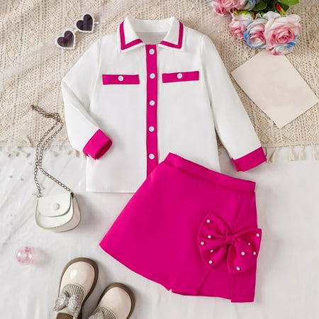 Toddler Girls Fall Outfit Color Collision Long Sleeves Lapel Shirt and Beaded Bow Dress 2Pcs Set Baby Girl Casual Clothes
Toddler Girls Fall Outfit Color Collision Long Sleeves Lapel Shirt and Beaded Bow Dress 2Pcs Set Baby Girl Casual Clothes