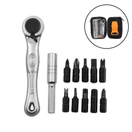 12 in 1 1/4 inch Portable Mini Ratchet Wrench Extension Rod Screwdriver Bits