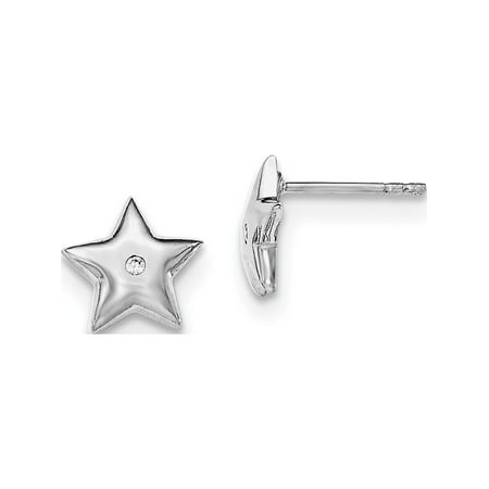 Designer Sterling Silver Polished Rhodium-Plated With Cz Star Post Earrings (Length=10) (Width=11) Made In Thailand