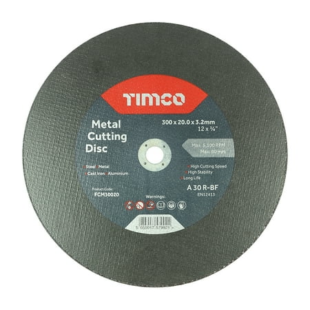 Timco - Bonded Abrasive Disc - For Cutting (Size 300 x 20.0 x 3.2 - 25 Pieces)
Timco - Bonded Abrasive Disc - For Cutting (Size 300 x 20.0 x 3.2 - 25 Pieces)