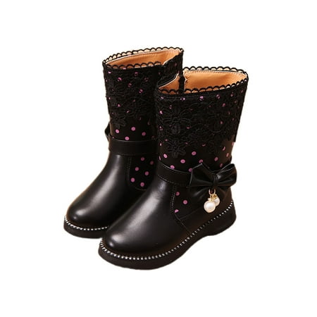 SIMANLAN Girls Mid Calf Waterproof Winter Boots for Little/Big Kid Black 2.5Y