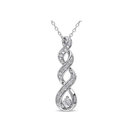 Created White Sapphire 1/6 Carat (ctw) Pendant Necklace with Diamonds in Sterling Silver With Chain