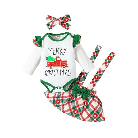 Gwiyeopda Little Baby Girls Christmas Outfit Sets Long Sleeve Print Romper + Plaid Suspender Skirt + Headband
Gwiyeopda Little Baby Girls Christmas Outfit Sets Long Sleeve Print Romper + Plaid Suspender Skirt + Headband