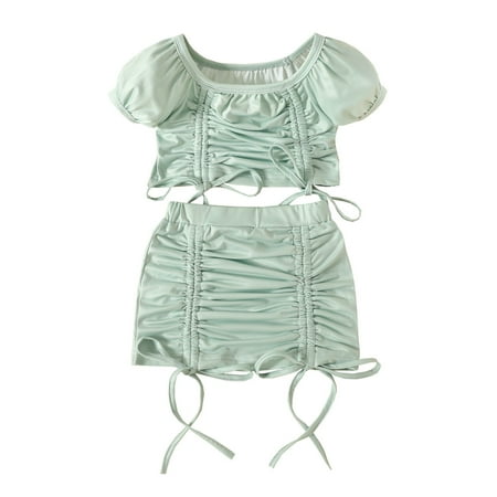 YWDJ 12Months-5Years Dress for Girl Fashion Cute Solid Pleated Drawstring Short Sleeve Top Skirt Suit Green 12-18 Months
YWDJ 12Months-5Years Dress for Girl Fashion Cute Solid Pleated Drawstring Short Sleeve Top Skirt Suit Green 12-18 Months
