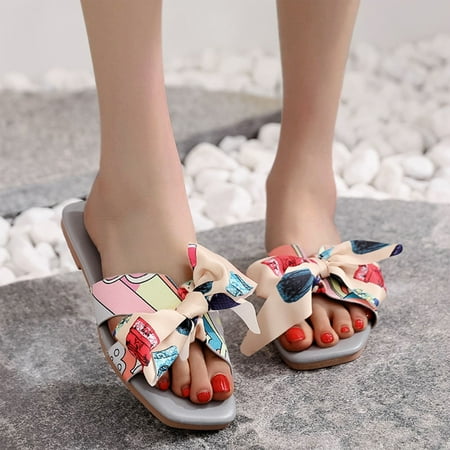 YTJX Fashion Spring And Summer Casual Bow Flat Heel Bohemian Beach Sandals