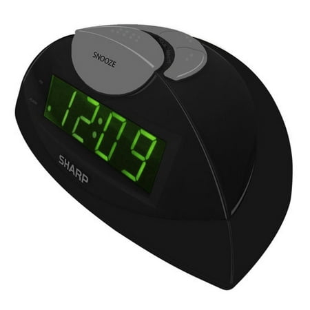 Sharp Green LED Alarm Clock, Black