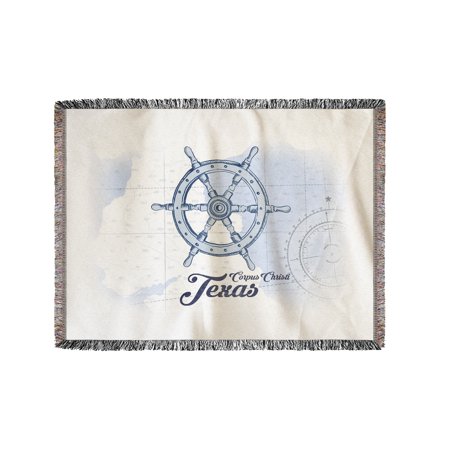 Corpus Christi, Texas - Ship Wheel - Blue - Coastal Icon - Lantern Press Artwork (60x80 Woven Chenille Yarn Blanket)